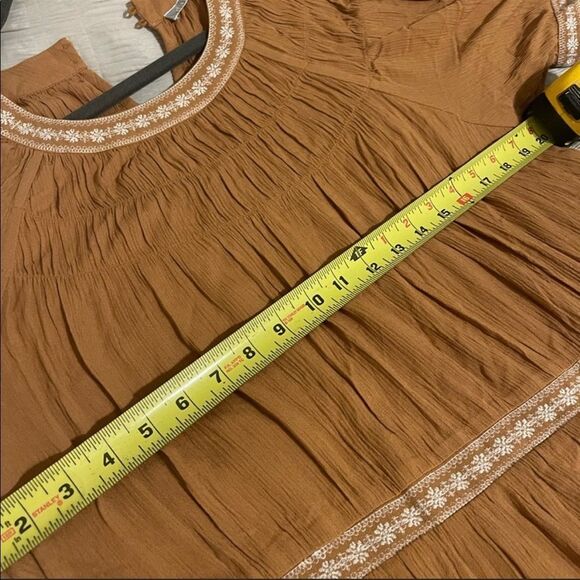 *$20 BUNDLED* Daniel Rainn Mustard Tan Maxi Dress With Embroidered Trim | Thanks - Picture 4 of 5